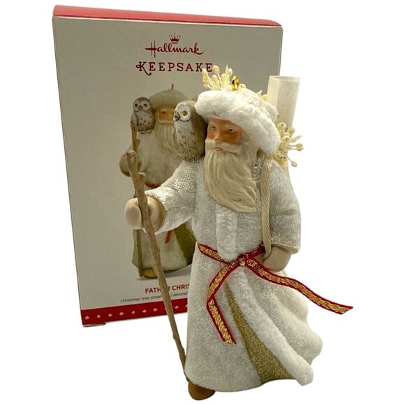 Vtg 2015 Hallmark Father Christmas w Owl Ornament 12th Series Santa Box White - Picture 2 of 15
